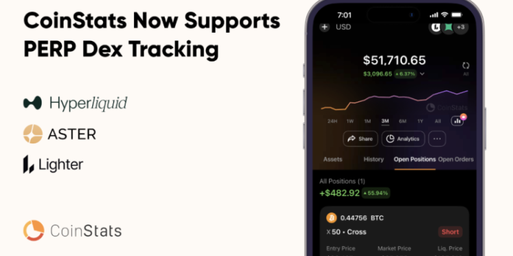 CoinStats Adds Aster, Hyperliquid, and Lighter to Its Perpetual DEX Tracking Portoflio